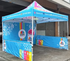 Blue tent set with full walls and half walls