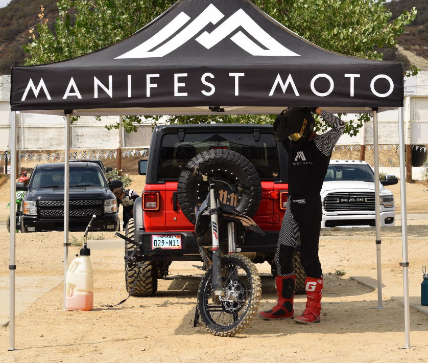 RACING TENT WITH MOTORCYCLE AND RIDER
