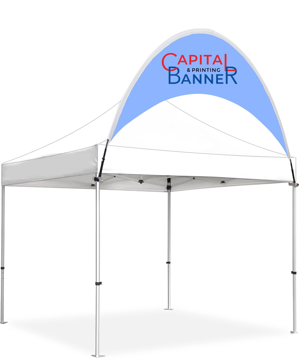 CURVED BANNER ON A TENT