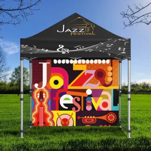 BRIGHTLY COLORED JAZZ FESTIVAL TENT ON GRASS