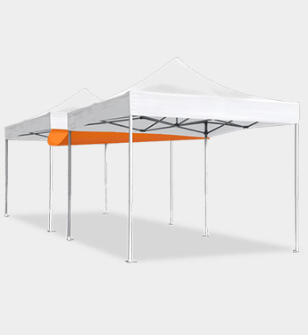 IMAGE OF ORANGE RAIN GUTTER BETWEEN 2 TENTS