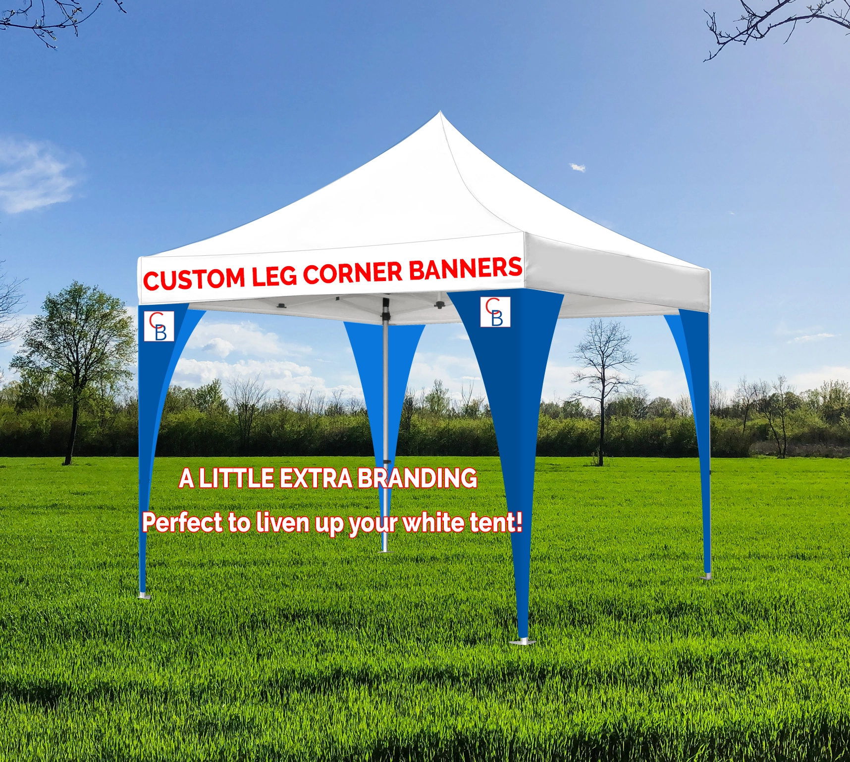 TENT CORNER BANNERS COVERING LEGS