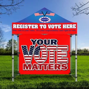 RED WHITE AND BLUE VOTING REGISTRATION TENT