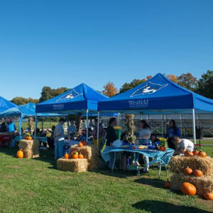 BLUE TENTS WITH FALL DECOR