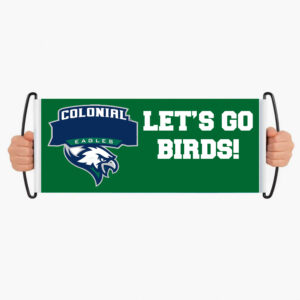 GREEN BANNER WITH HANDS HOLDING BARS AT THE ENDS